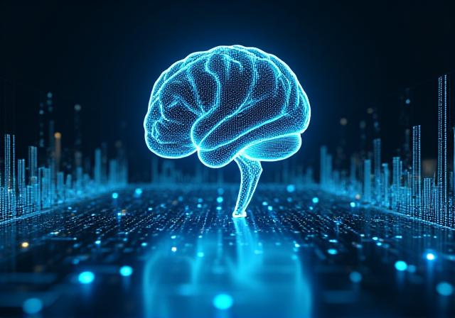 Futuristic holographic data visualization representing AI intelligence