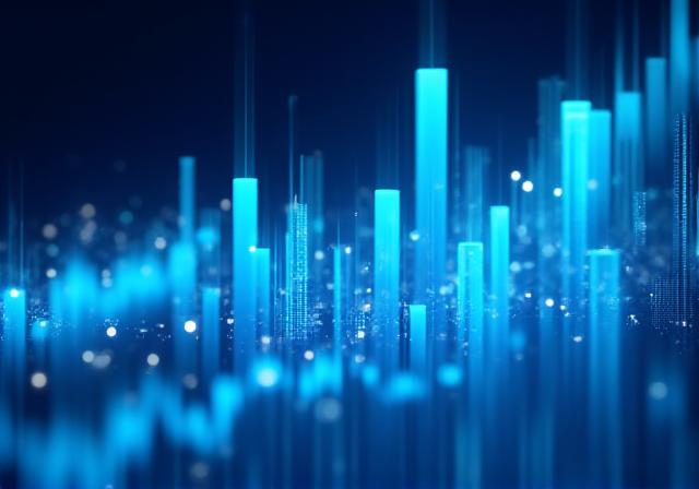 Futuristic data visualization showing predictive revenue growth curves